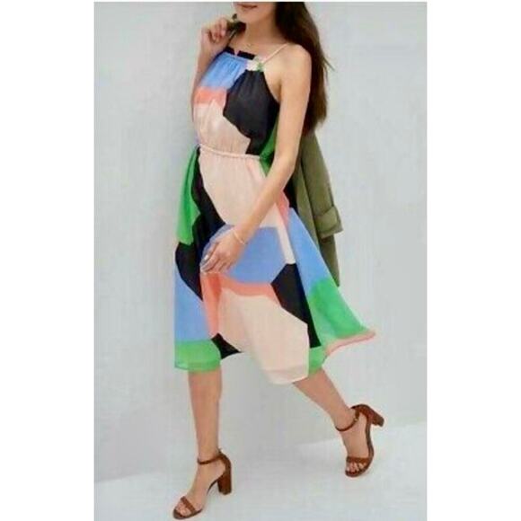 Banana Republic NWT Kaleidoscope Dress Modern Multicolor Flowy Feminine Size M - Picture 1 of 8